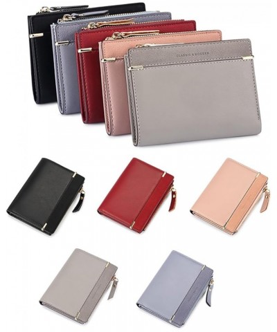 Womens Small Compact Bifold PU Leather Pocket Wallet Ladies Mini Purse with Zipper Coin Pocket (Red) Grey $10.07 Wallets