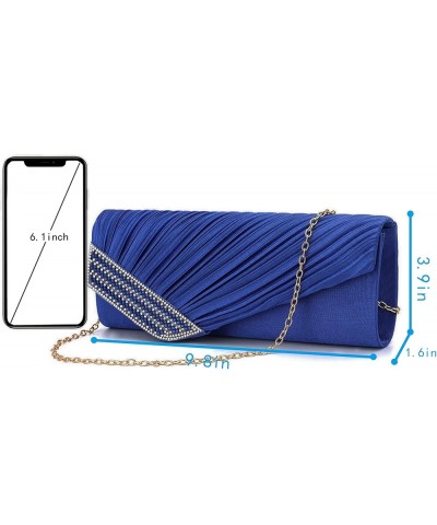 Evening Clutch Handbag Women Fashion Pleated Crystal-Studded Crossbody Shoulder Bag Chain Clutch Purse (Red) T-classic Blue $...