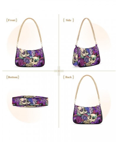 Colorful Skull Mushroom Shoulder Bag for Women Chain Tote Bags Trendy Underarm Handbag Clutch Purse with Zipper Closure $14.1...