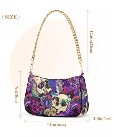 Colorful Skull Mushroom Shoulder Bag for Women Chain Tote Bags Trendy Underarm Handbag Clutch Purse with Zipper Closure $14.1...