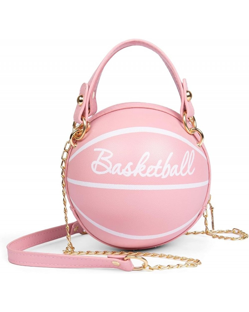 Women's basketball shoulder bag Messenger Bag handbag mini round bag PU bag, Zipper closure, suitable for women Pink $11.50 S...