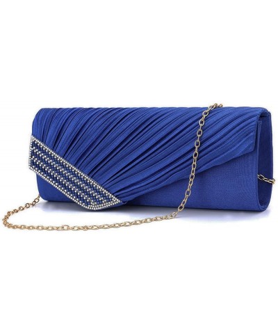 Evening Clutch Handbag Women Fashion Pleated Crystal-Studded Crossbody Shoulder Bag Chain Clutch Purse (Red) T-classic Blue $...