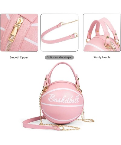 Women's basketball shoulder bag Messenger Bag handbag mini round bag PU bag, Zipper closure, suitable for women Pink $11.50 S...