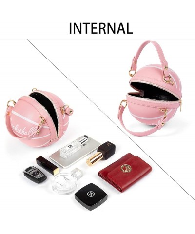 Women's basketball shoulder bag Messenger Bag handbag mini round bag PU bag, Zipper closure, suitable for women Pink $11.50 S...