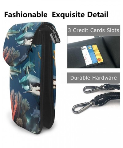 Sharks Under The Sea Crossbody, Zippered Cell Phone Wallet With Card Slot, Removable Shoulder Strap, 7.6 X 4.9 Inches $13.78 ...