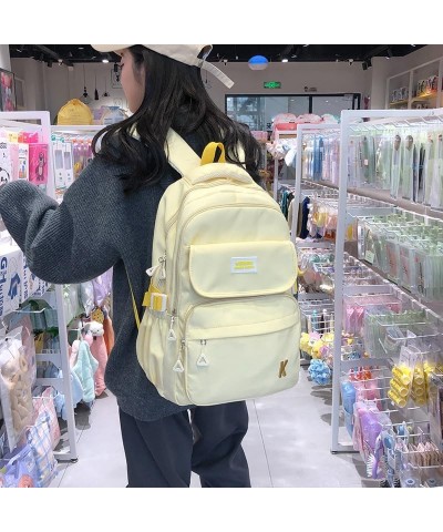 Simple Women's Large Capacity Multi-compartment Backpack Solid Color Outdoor Travel Bag, Yellow, 30 * 16 * 44CM 30*16*44CM Wh...