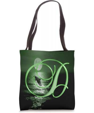 D Dolphin Green Animal Ocean Moon Sea Initial Letter Name Tote Bag $10.05 Totes