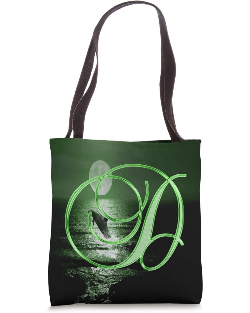 D Dolphin Green Animal Ocean Moon Sea Initial Letter Name Tote Bag $10.05 Totes