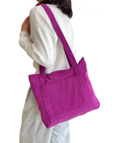 Corduroy Tote Bag Messenger Bag Shoulder Hobo Crossbody Zipper Bag Casual Work Shopping Women Purple $10.25 Totes