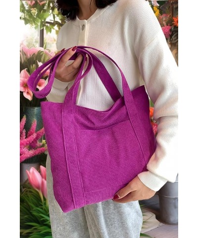 Corduroy Tote Bag Messenger Bag Shoulder Hobo Crossbody Zipper Bag Casual Work Shopping Women Purple $10.25 Totes