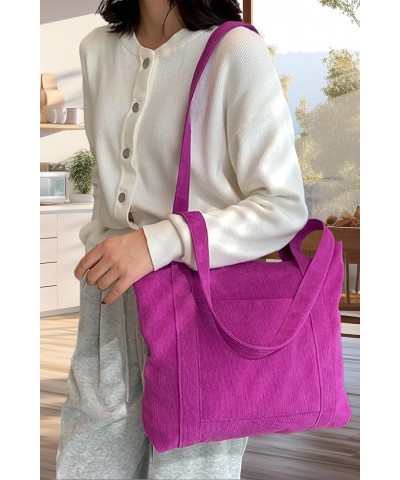 Corduroy Tote Bag Messenger Bag Shoulder Hobo Crossbody Zipper Bag Casual Work Shopping Women Purple $10.25 Totes