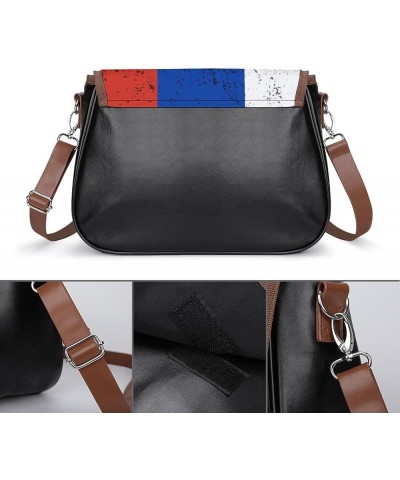 Grunge US Flag Leather Satchel Bag-Versatile Satchel for Women with Zipper Closure Style-17-2 $15.05 Shoulder Bags