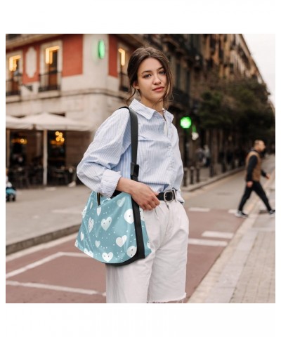 Hearts Blue Hobo Shoulder Bag for Women Men PU Leather Crossbody Bag Slouchy Tote Handbags for Travel Work $16.82 Totes