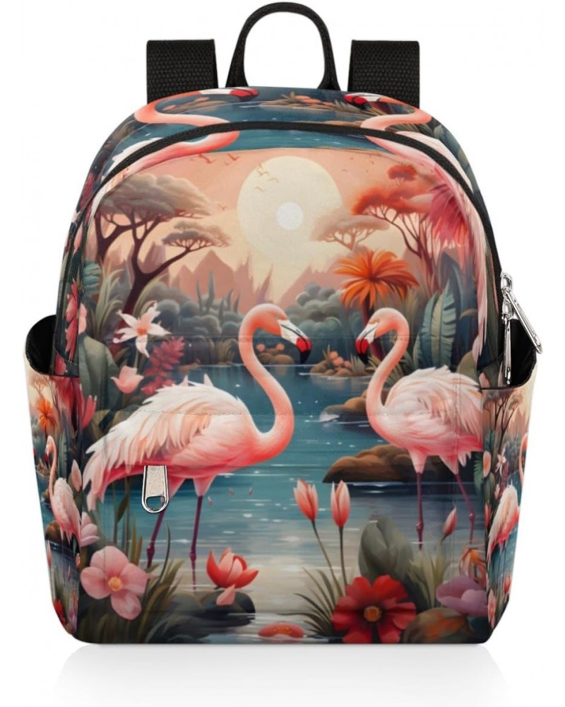 Pink Tropical Flamingo Small Backpack for Women Ladies Mini Backpack Travel Casual Backpack Purse Satchel Daypack $18.34 Back...