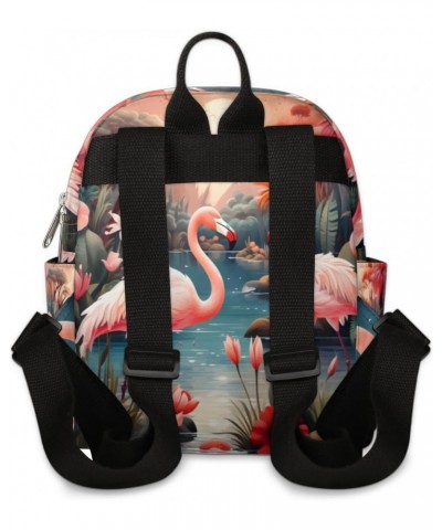 Pink Tropical Flamingo Small Backpack for Women Ladies Mini Backpack Travel Casual Backpack Purse Satchel Daypack $18.34 Back...