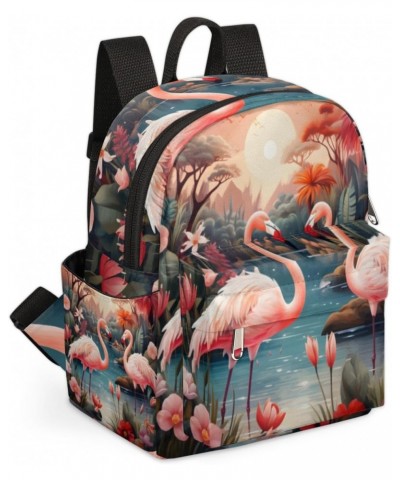 Pink Tropical Flamingo Small Backpack for Women Ladies Mini Backpack Travel Casual Backpack Purse Satchel Daypack $18.34 Back...