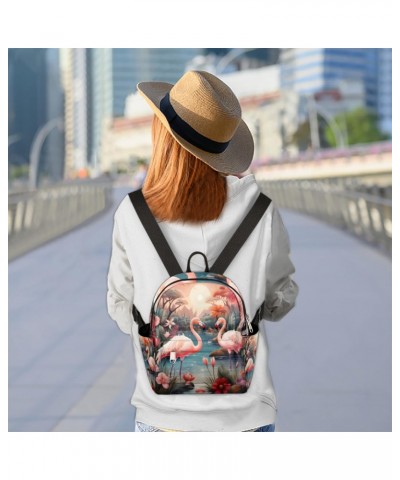 Pink Tropical Flamingo Small Backpack for Women Ladies Mini Backpack Travel Casual Backpack Purse Satchel Daypack $18.34 Back...