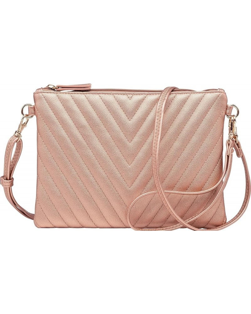 Chevron Embroidered Crossbody Clutch Bag Pouch with Removable Wristlet & Adjustable Shoulder Strap Rose Gold $9.41 Wristlets