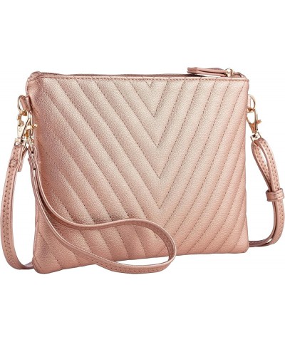 Chevron Embroidered Crossbody Clutch Bag Pouch with Removable Wristlet & Adjustable Shoulder Strap Rose Gold $9.41 Wristlets