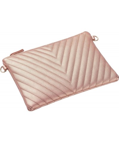 Chevron Embroidered Crossbody Clutch Bag Pouch with Removable Wristlet & Adjustable Shoulder Strap Rose Gold $9.41 Wristlets