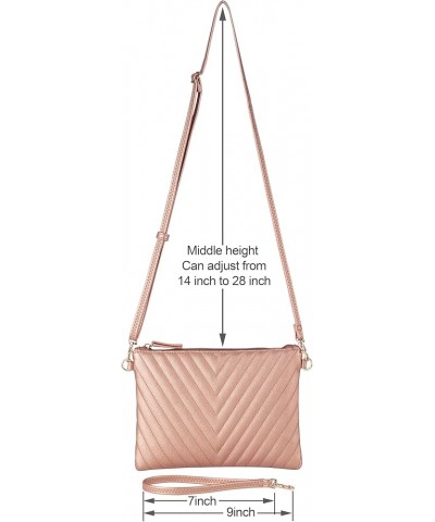 Chevron Embroidered Crossbody Clutch Bag Pouch with Removable Wristlet & Adjustable Shoulder Strap Rose Gold $9.41 Wristlets