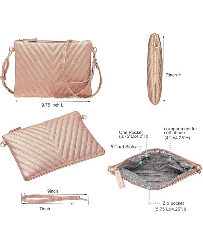 Chevron Embroidered Crossbody Clutch Bag Pouch with Removable Wristlet & Adjustable Shoulder Strap Rose Gold $9.41 Wristlets