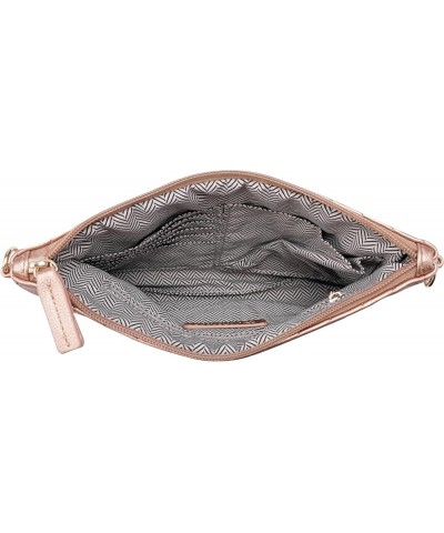 Chevron Embroidered Crossbody Clutch Bag Pouch with Removable Wristlet & Adjustable Shoulder Strap Rose Gold $9.41 Wristlets