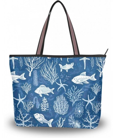 Women Tote Bags Coral Fish Blue Top Handle Satchel Handbags Shoulder Bag for Shopping 20853359 $9.66 Totes