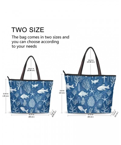 Women Tote Bags Coral Fish Blue Top Handle Satchel Handbags Shoulder Bag for Shopping 20853359 $9.66 Totes