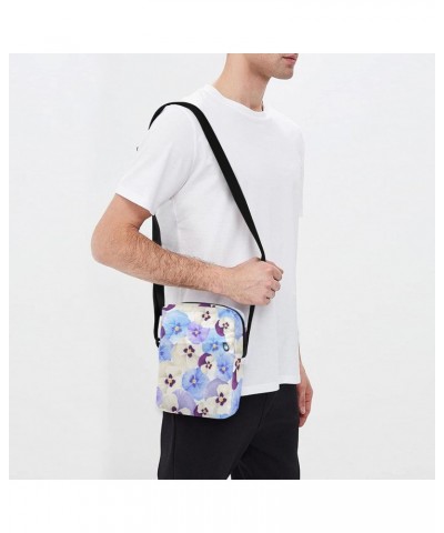 Crossbody Phone Bag Blue Purple Flowers Small Messenger Shoulder Bag Cash Handbag Wallet Purse(236rh2a) $10.34 Crossbody Bags