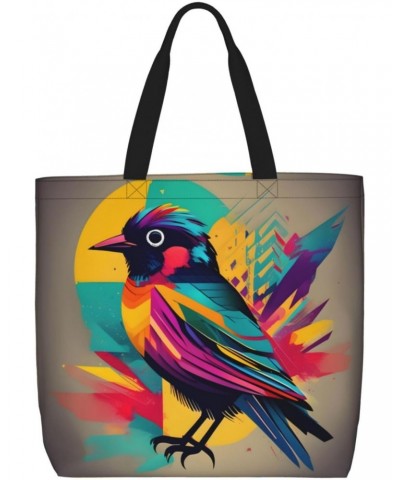 Colorful Bird Tote Bag with Zipper for Women Inside Mesh Pocket Heavy Duty Casual Anti-water Cloth Shoulder Handbag Outdoors ...