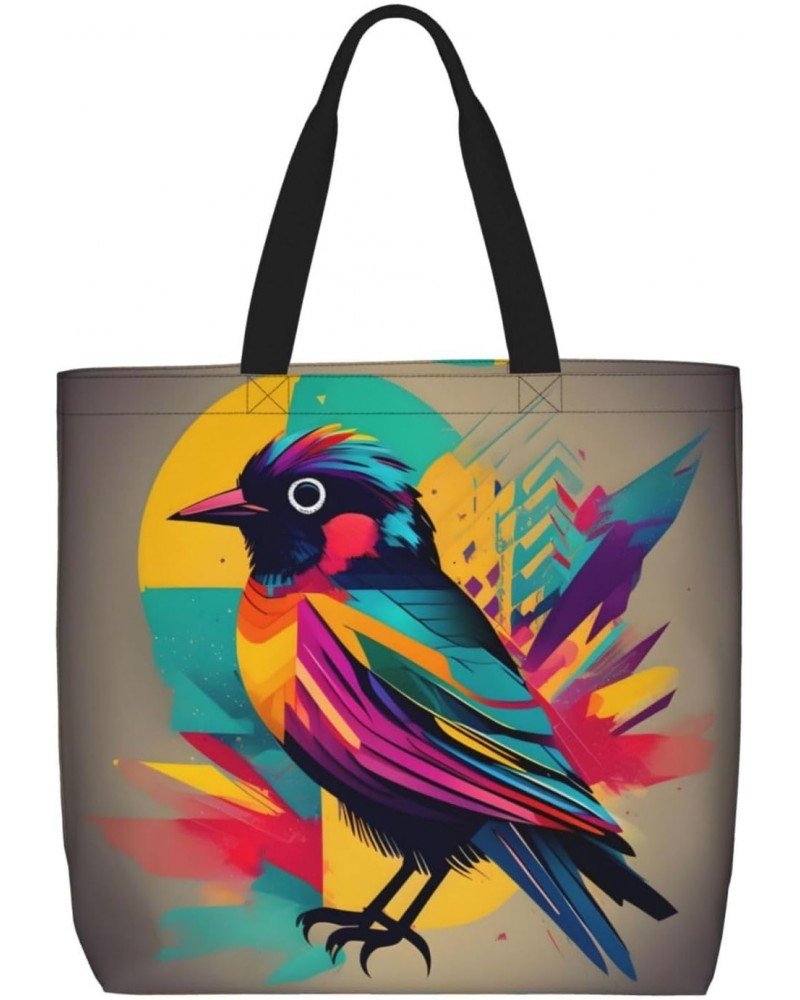 Colorful Bird Tote Bag with Zipper for Women Inside Mesh Pocket Heavy Duty Casual Anti-water Cloth Shoulder Handbag Outdoors ...