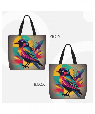 Colorful Bird Tote Bag with Zipper for Women Inside Mesh Pocket Heavy Duty Casual Anti-water Cloth Shoulder Handbag Outdoors ...