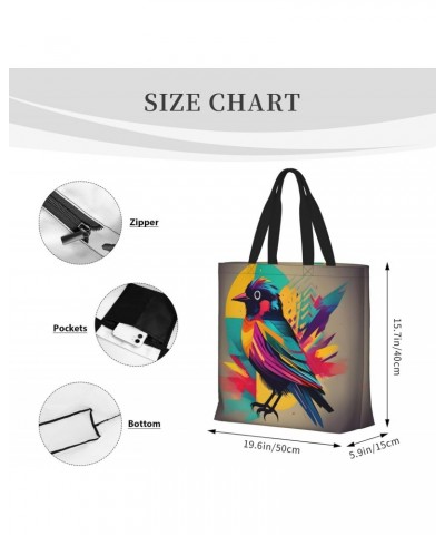 Colorful Bird Tote Bag with Zipper for Women Inside Mesh Pocket Heavy Duty Casual Anti-water Cloth Shoulder Handbag Outdoors ...