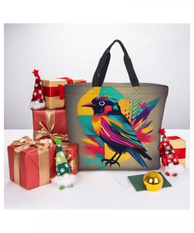 Colorful Bird Tote Bag with Zipper for Women Inside Mesh Pocket Heavy Duty Casual Anti-water Cloth Shoulder Handbag Outdoors ...