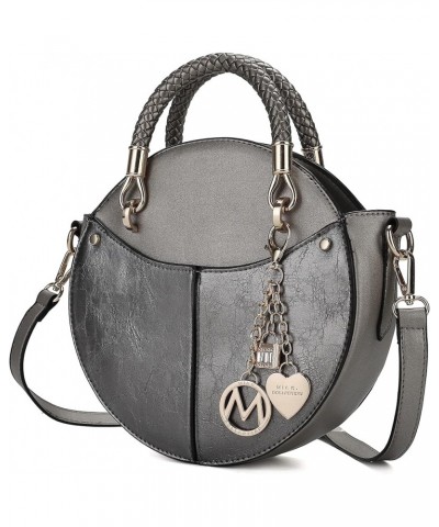 MKF Stylish Round Crossbody Bag for Women – PU Leather Wristlet Handbag – Lady Fashion Circle Messenger Purse Pewter $26.31 C...