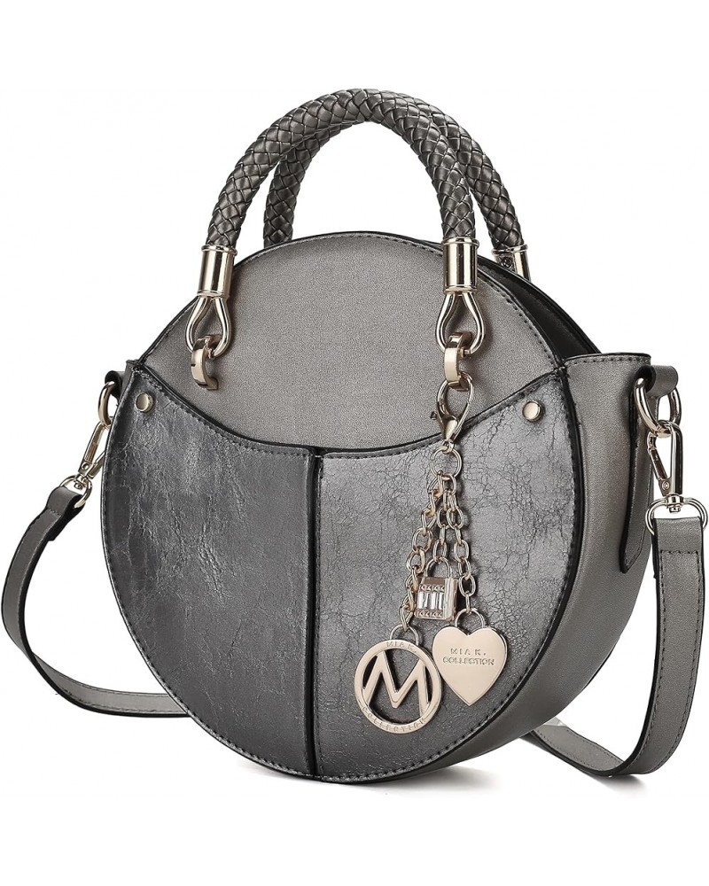 MKF Stylish Round Crossbody Bag for Women – PU Leather Wristlet Handbag – Lady Fashion Circle Messenger Purse Pewter $26.31 C...