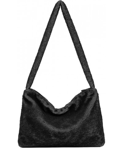 Fluffy Crossbody Bag for Women,Polyester Crossbody Bag Fluffy Tote Bag Lady Shoulder Bag Black $9.60 Shoulder Bags