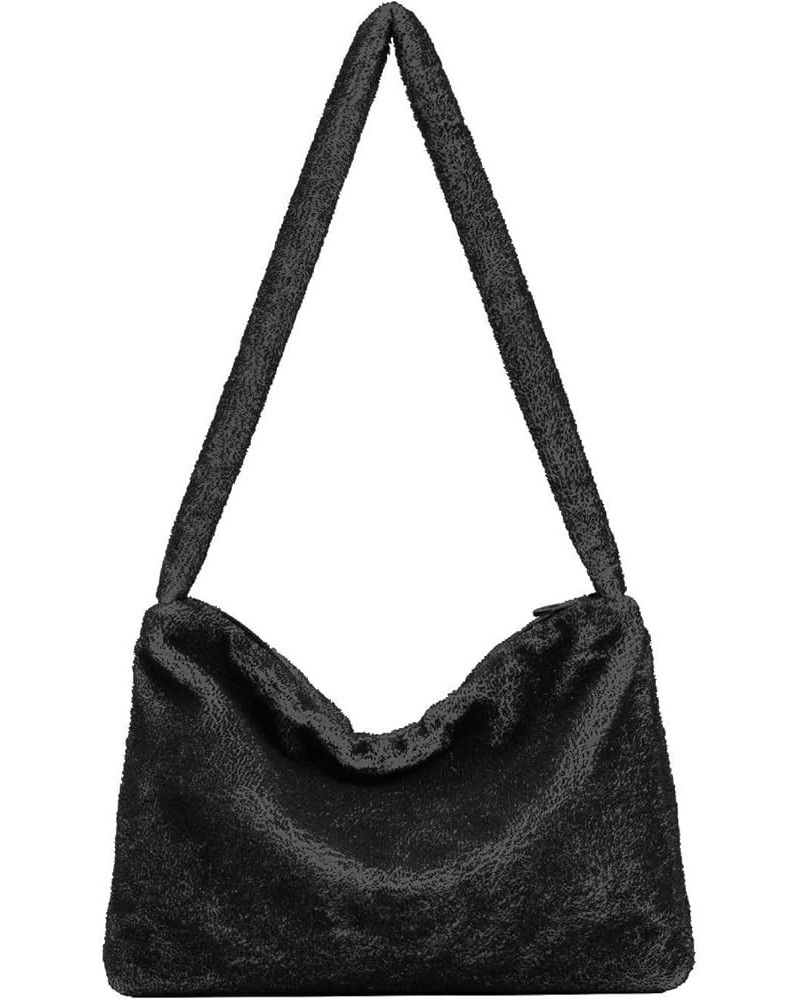 Fluffy Crossbody Bag for Women,Polyester Crossbody Bag Fluffy Tote Bag Lady Shoulder Bag Black $9.60 Shoulder Bags