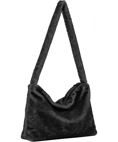 Fluffy Crossbody Bag for Women,Polyester Crossbody Bag Fluffy Tote Bag Lady Shoulder Bag Black $9.60 Shoulder Bags