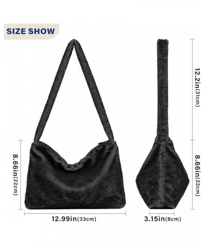 Fluffy Crossbody Bag for Women,Polyester Crossbody Bag Fluffy Tote Bag Lady Shoulder Bag Black $9.60 Shoulder Bags