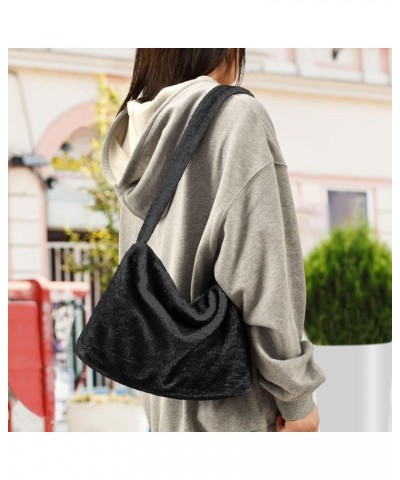 Fluffy Crossbody Bag for Women,Polyester Crossbody Bag Fluffy Tote Bag Lady Shoulder Bag Black $9.60 Shoulder Bags