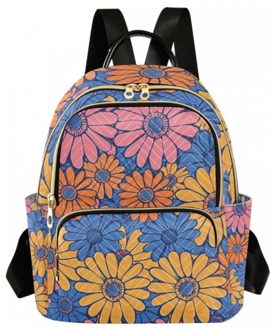 Mini Backpack Purse for Women, Pink Orange Blue Daisy Flower3 Travel Bag Casual Daypack Shoulder Bag Small $15.68 Backpacks