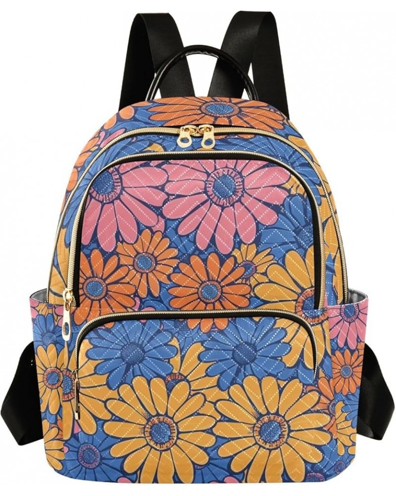 Mini Backpack Purse for Women, Pink Orange Blue Daisy Flower3 Travel Bag Casual Daypack Shoulder Bag Small $15.68 Backpacks