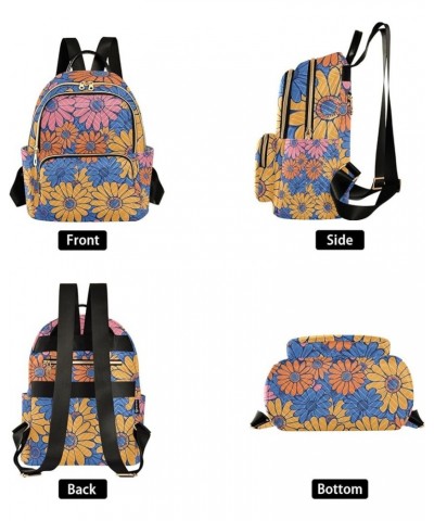 Mini Backpack Purse for Women, Pink Orange Blue Daisy Flower3 Travel Bag Casual Daypack Shoulder Bag Small $15.68 Backpacks