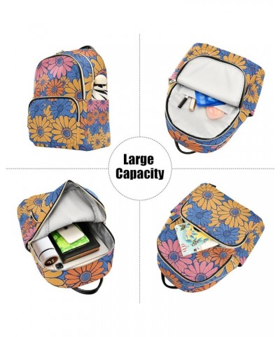 Mini Backpack Purse for Women, Pink Orange Blue Daisy Flower3 Travel Bag Casual Daypack Shoulder Bag Small $15.68 Backpacks