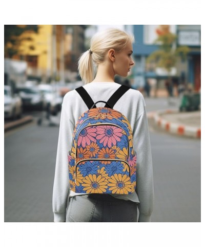 Mini Backpack Purse for Women, Pink Orange Blue Daisy Flower3 Travel Bag Casual Daypack Shoulder Bag Small $15.68 Backpacks