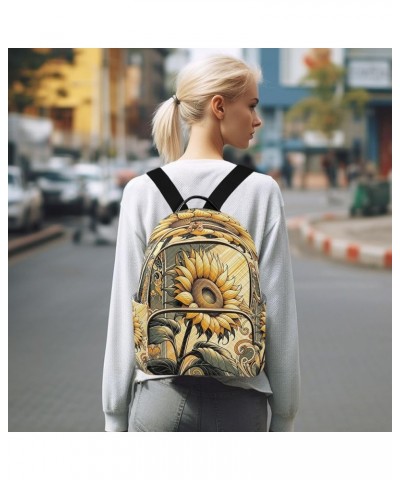 Backpack Purse for Women Golden Sunflower, Mini Fashion Backpack Sun Summer Lightweight Casual Daypack Shoulder Bag Travel Ba...