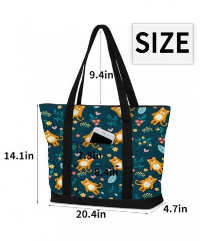 Tote Bag for Women Canvas Shoulder Bag Large Casual Handbag Lightweight Tote Bag with Zipper for Work Travel Shopping Cats Fl...