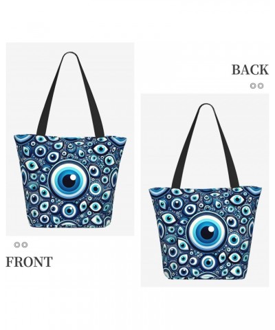 Women Shoulder Bag Greek-Turkish-Blue-Nazar Foldable Tote Bag With Zipper Closure Casual Shopping Purse Daily Bag $18.55 Totes